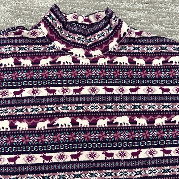 Lands End Shirt Womens Large Purple Fair Isle Polar Bear Moose Holidays Outdoors - Picture 5 of 14